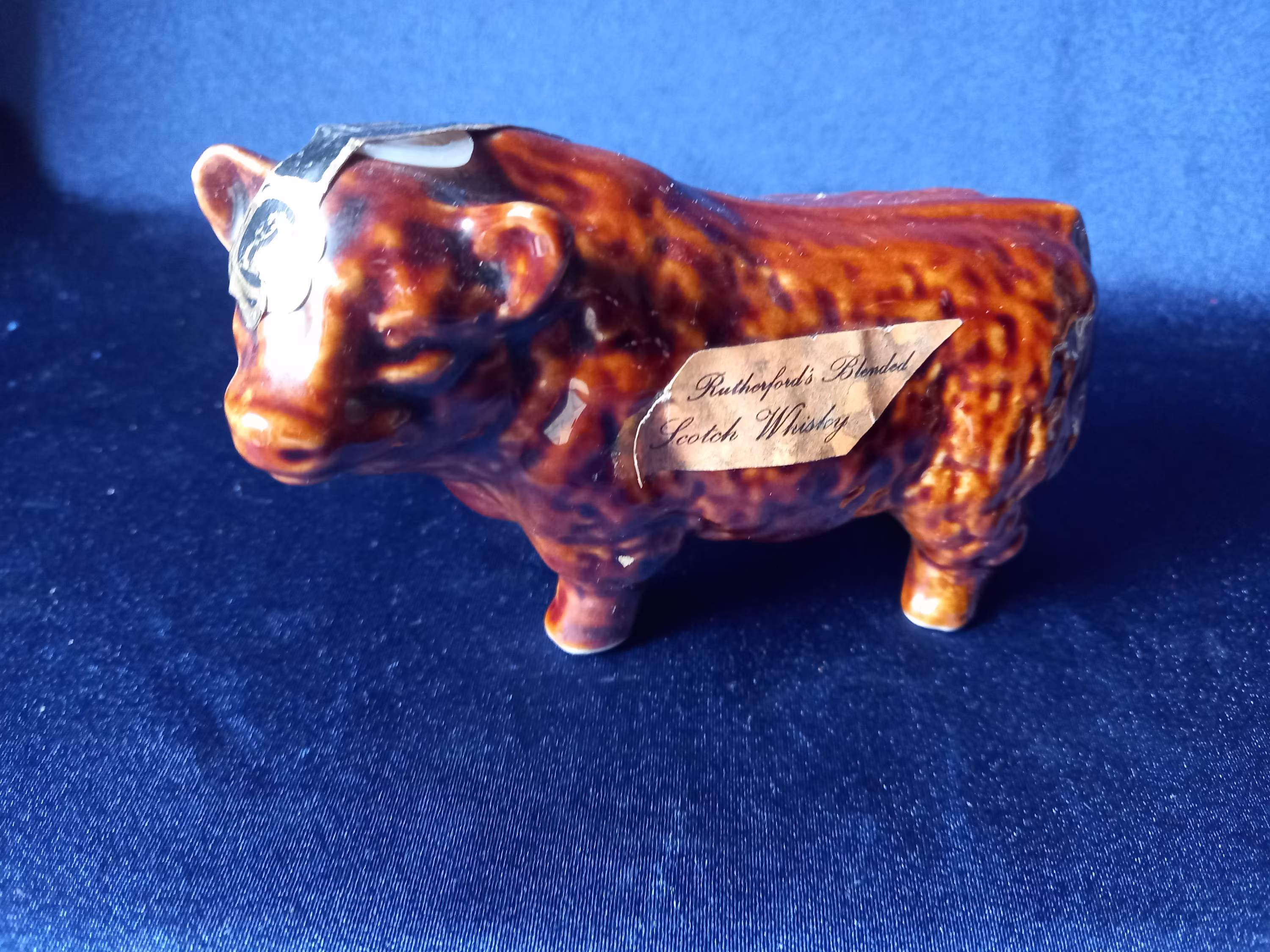 Whisky Decanter, Rutherford's Whiskey Ceramic Bull, Miniature, Miniature Collectible