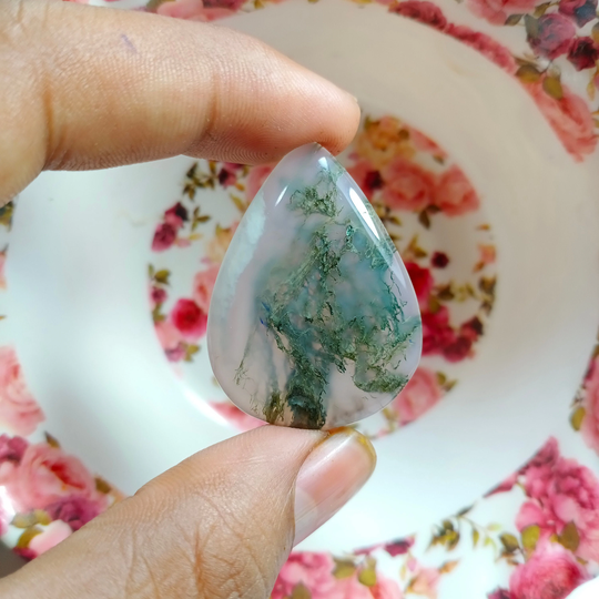 Very Rare Natural Green Moss Agate Loose Gemstone, High Quality Cabochon For Jewelry 45 Cts. 40x30 Mm #a3018