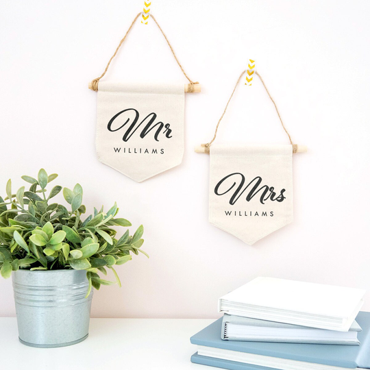 Mr & Mrs Wedding Pennants - Personalised Couple Wall Decor Gift For Couples