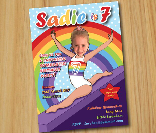 Girl's Gymnastics Party Birthday Invitation - Personalized With Your Photo Digital File