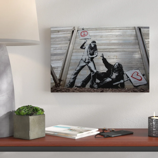 Hippy Fight, Peace vs Love by Banksy - Wrapped Canvas Graphic Art Print