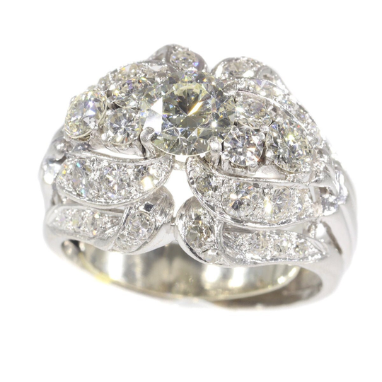 Vintage Fifties Platinum Diamond Cocktail Ring, 1950S - Free Resizing
