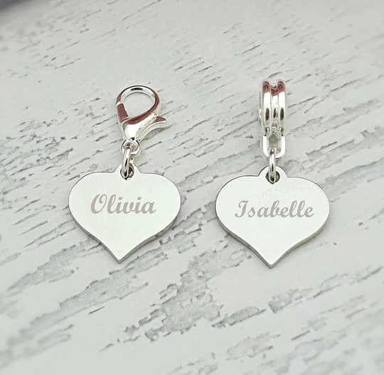 Sanabelle™ Personalised Engraved Name Charm With A Lobster Clasp Or Bail Fits European Bracelets