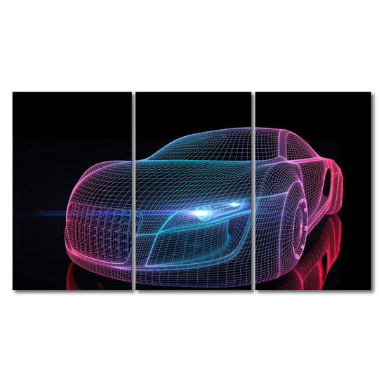 Car From Future 3 Piece Graphic Art on Canvas Set