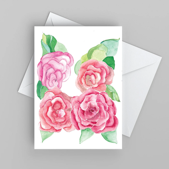 Hand-Painted Roses Blank Greeting Card - | With Envelopes