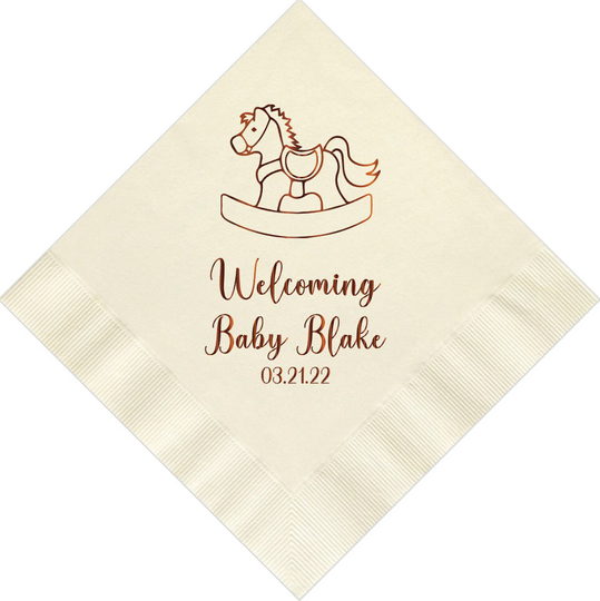 Personalized Napkins Beverage Luncheon Dinner Guest Towel Baby Birthday Shower Rocking Horse Theme Custom Printed Monogrammed Napkin