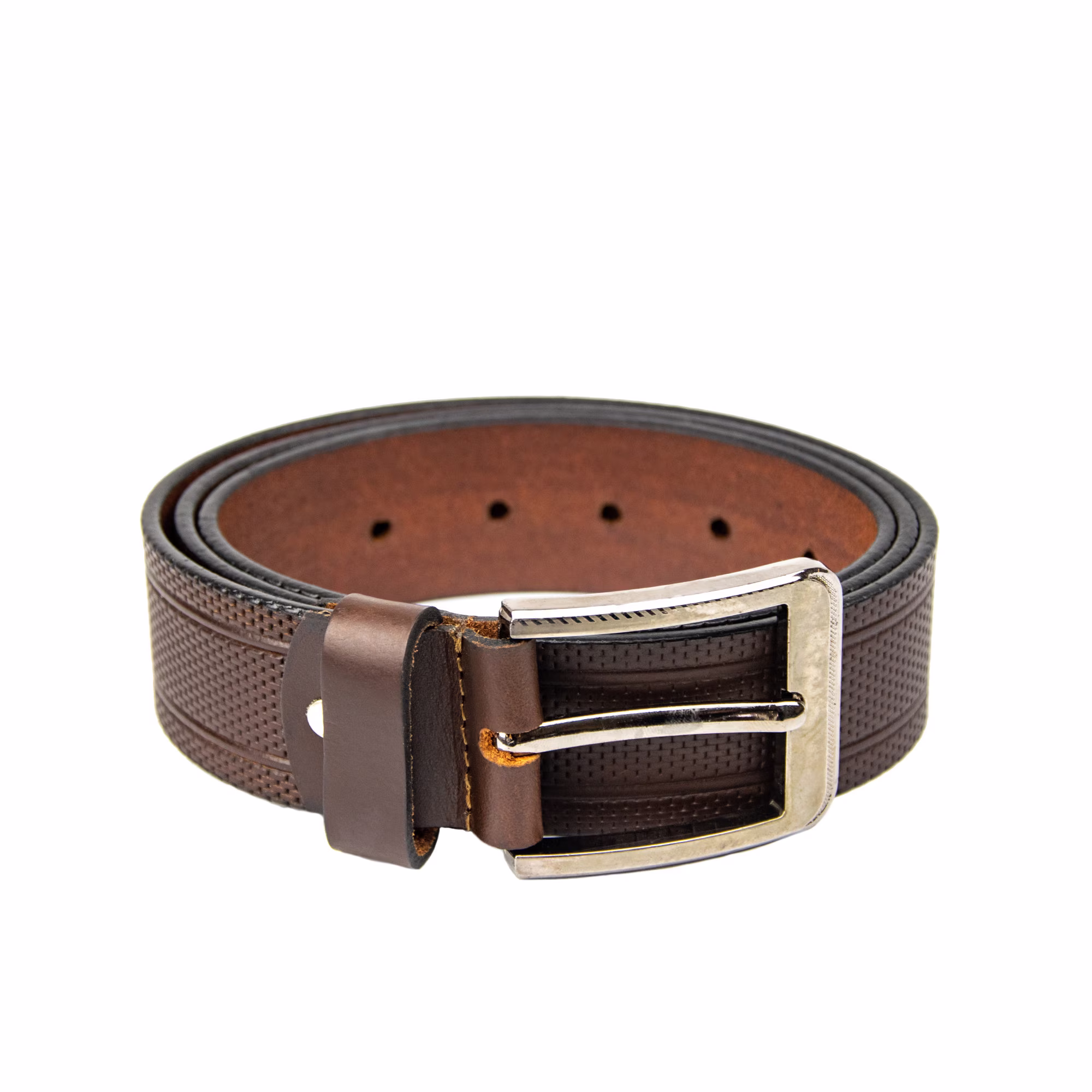 String Print Brown Leather Mens Belt | Gift For Him, Handmade Belt, Casual Style in Brown, Genuine For Men