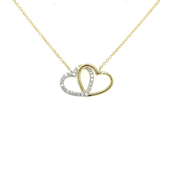 Real Gold Double Interlocking Heart Necklace Pendant - 9Ct