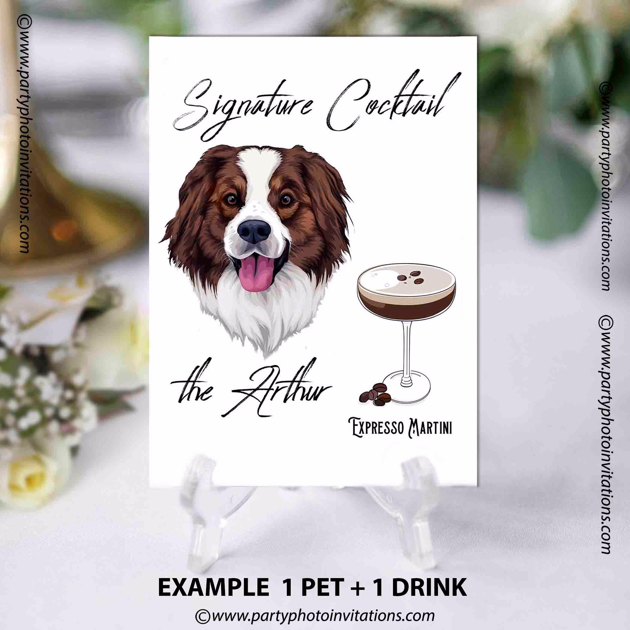 Custom Signature Pet & Drinks Digital Print, Cocktail Sign, Wedding Decor, Wedding Bar Menu, Sign, Dog Portrait