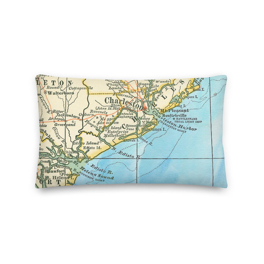 Charleston Sc/South Carolina Coast Lumbar Map Pillow Home Decor Vintage Gifts