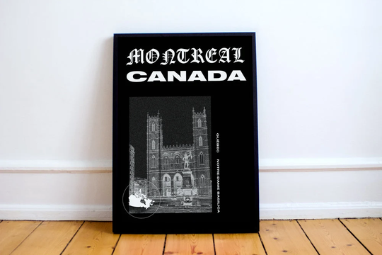 Montreal Canada Print Featuring Notre-Dame Basilica, Graphic Art, Vacation, Tourism, Design, Canada, Type, French, Quebec, City Of Mary
