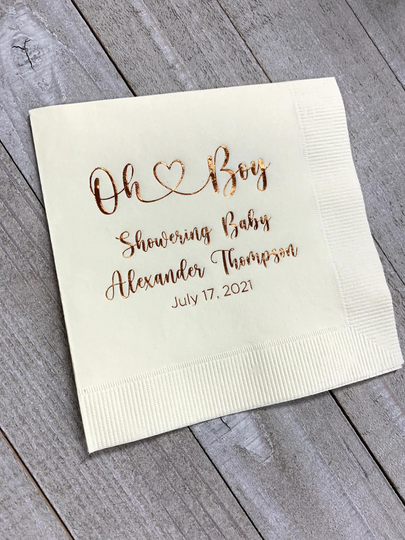Personalized Napkins Beverage Luncheon Dinner Guest Towel Custom Printed Baby Boy Shower Naming Oh Monogram Lots Of Colors Available