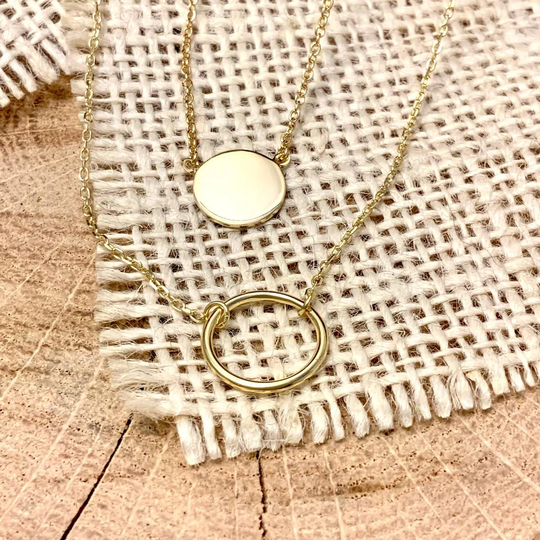 Open Circle Plain Coin Plate Necklace No Coloration Stunning Trendy Must Have Fashionable Unique 14K Gold Vermeil Stackable
