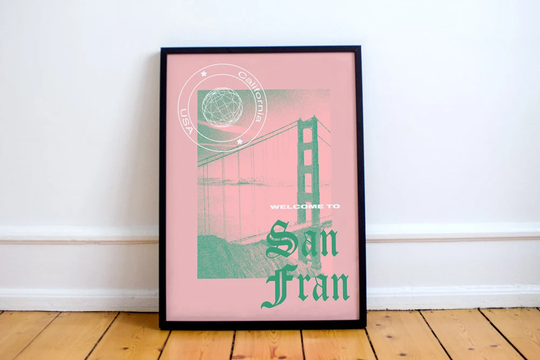 Welcome To San Francisc Print Golden Gate Bridge Graphic Art, Vacation, America, Tourism, Design, Type, California, Illustration
