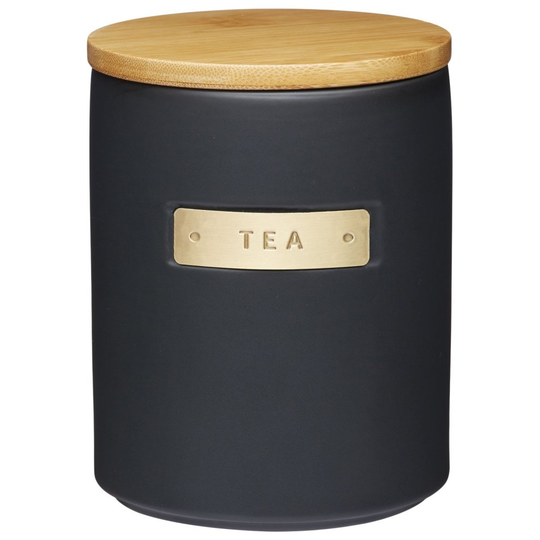 MasterClass Stoneware and Brass Effect Tea Caddy with Airtight Bamboo Lid