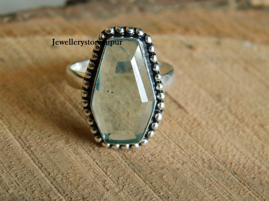 Green Amethyst Coffin Ring Solid Sterling Silver Ring Amethyst Gemstone Handmade Stacking Jewelry