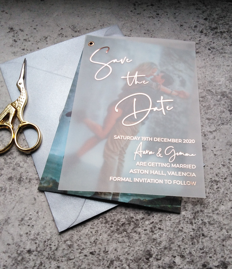 Foiled Save The Dates, Photo Wedding Save Date. Rose Gold Foil