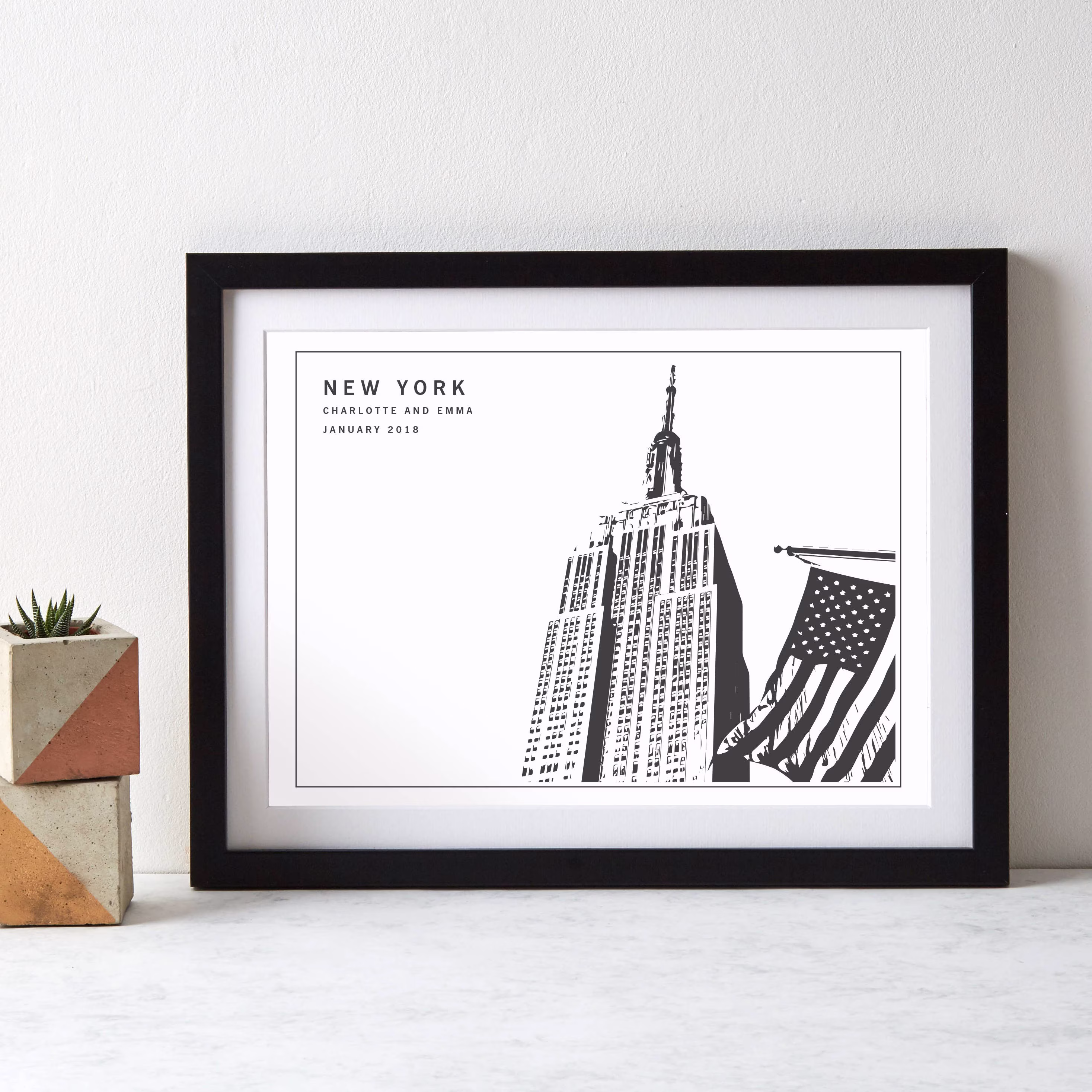 New York Empire State Building Monochrome Usa Art Print|Personalised Print|New York|Anniversary Gift