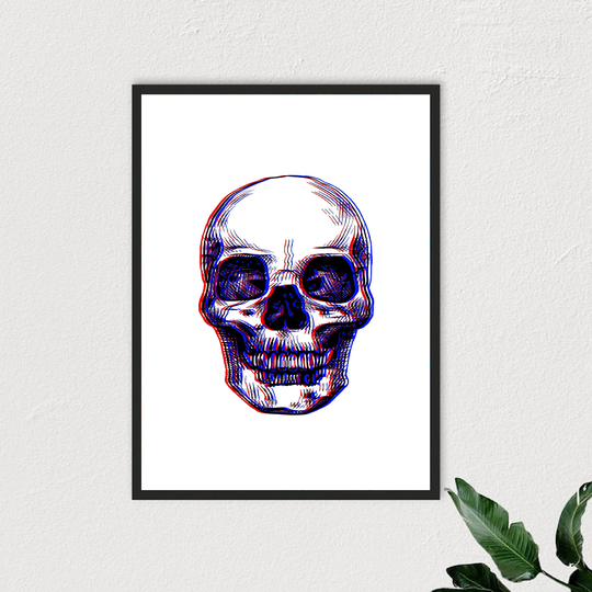 3D Pop Art Skull, Blue & Red Graphic Human Skull Print, Digital Download