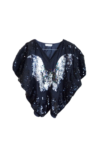 1970's Butterfly Sequined Top/Disco Xs - L