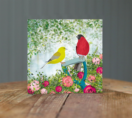 Gardening Finches Greetings Card