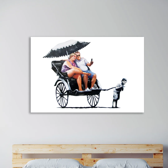 Rickshaw Kid by Banksy - Wrapped Canvas Graphic Art Print