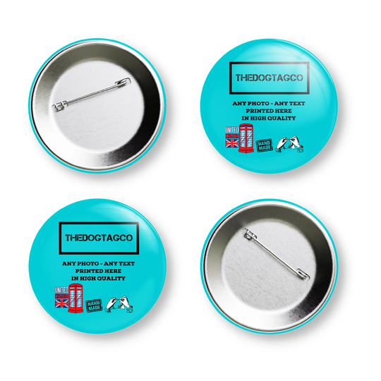 Custom Any Photo Or Text Pin Badge | 44mm | Metal & Plastic Backing - Handmade in The UK