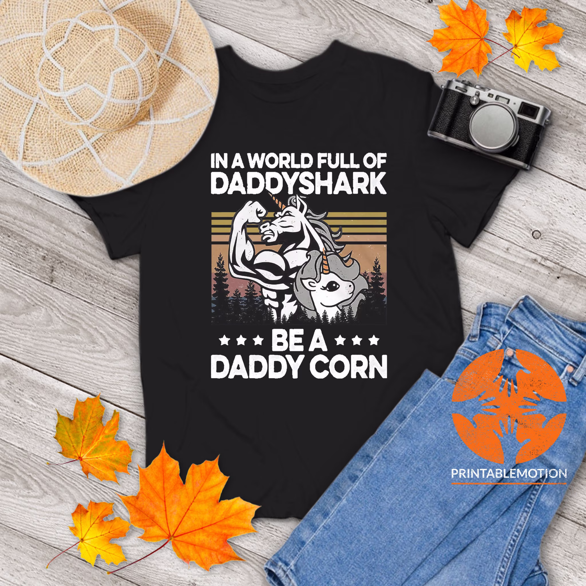 In A World Full Of Daddy Sharks Be Daddycorn Father's Day Vintage T-Shirt, Shirt, Unicorn Funny Gift Tee For You & Family