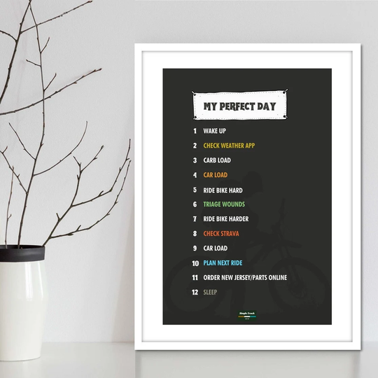 My Perfect Day Poster. Mtb Cyclist Wall Art Poster Print. Typography Quote Gift Idea For Your Cyclist. Fun Print Mad Keen Cyclists