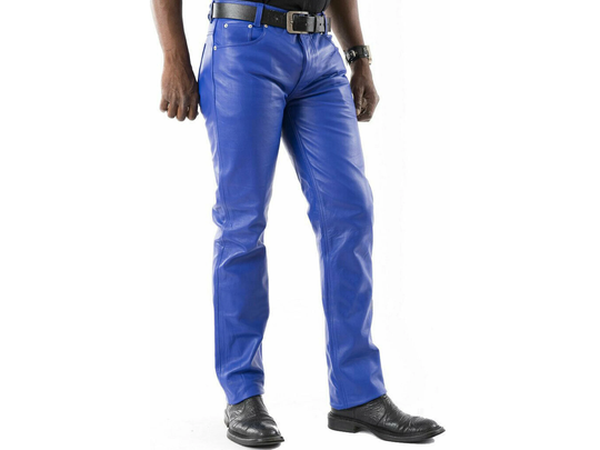 Genuine Sheep Skin Leather Pants Mens Real Pants Fit Jeans Blue Gift For Him - Handmade