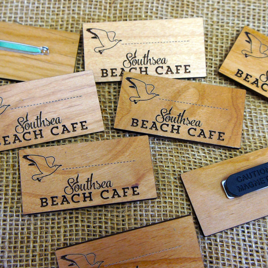 10+ Wooden Engraved Badges With Pin Attachment As Standard | Or Magnetic Attachment, Personalised Badges, Business