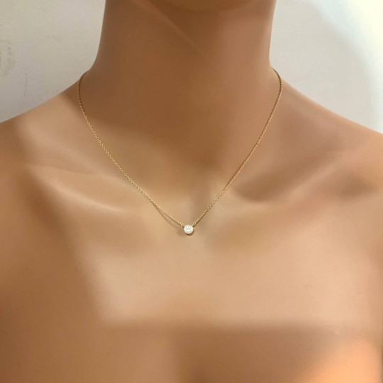 Tiny Tany One Point 5mm Diamond Cz Stone Stackable Necklace No Coloration Stunning Trendy Must Have Fashionable Unique 14K Gold Vermeil