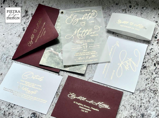 Elegant Photo Foil Vellum Wedding Invitations. Rose Gold Silver Foil