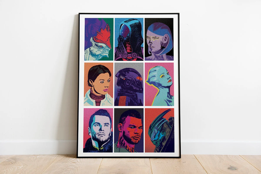 Shepard, Edi, James, Garrus, Kaidan, Liara, Wrex, Tali, Ashley Group Portrait From Mass Effect 3 Pop Art Inspired Poster
