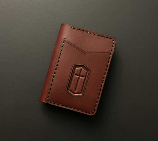 Personalized Men's Leather Slim Bifold Wallet Custom Cross Engraved