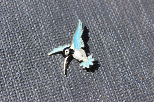 Volmer Bahner | Denmark - Vintage Danish Sterling Silver & Guilloche Enamel Hummingbird Pin Brooch Free Delivery