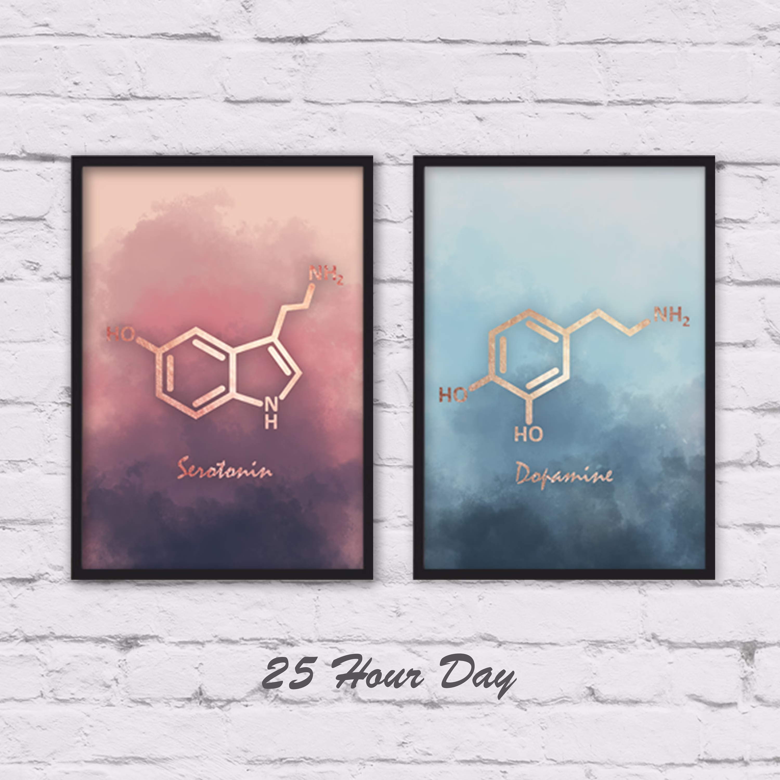 Wall Art Set, Serotonin Molecule Art, Dopamine Art, Chemistry Gift, Teacher Gallery Wall, 2 Piece Wall Set Of Prints