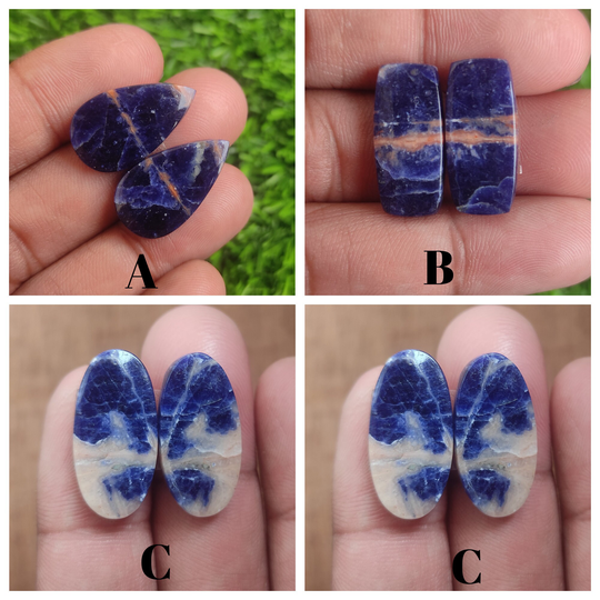 Sodalite Cabochon Pair For Earring Jewelry Making, Mix Shape Gemstone Pair, Loose Pendant Wire Wrapped, Pear Oval Cabs