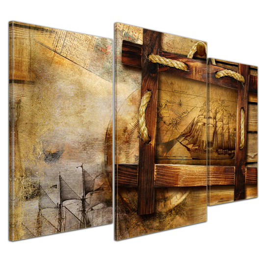Retro Ship 3 Piece Graphic Art on Canvas Set