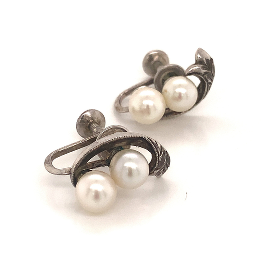 Mikimoto Estate Akoya Pearl Earrings Sterling Silver 6.26 Mm 4.3 Grams M205