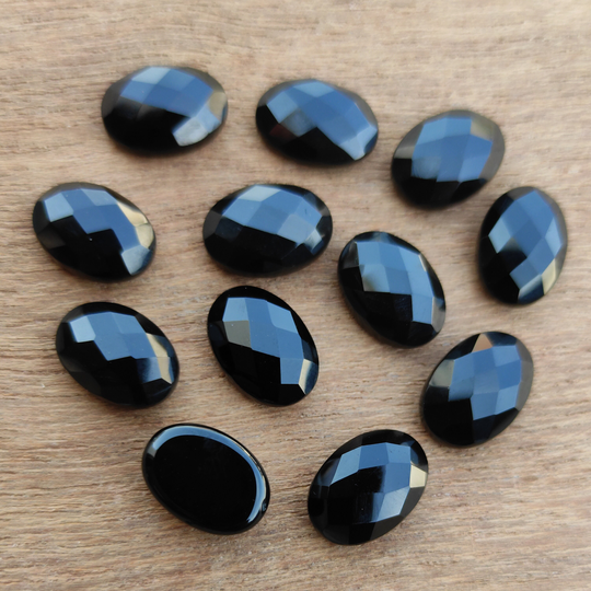 Faceted Oval Shape, Black Onyx, Micro Cut, Loose Gemstone For Bezel Setting 7x5Mm To 20x30 Mm Calibrated Gemstone, Jewelry Supplies