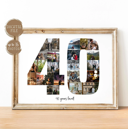 Custom Collage, 40Th Birthday Gift, Anniversary Collage Print, Photo Collage Gift, Number Year Collage, Any Year, 40 Years