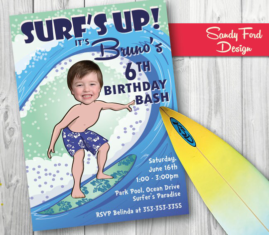 Surf Birthday Party Invitation - Personalized With Your Photo Digital File