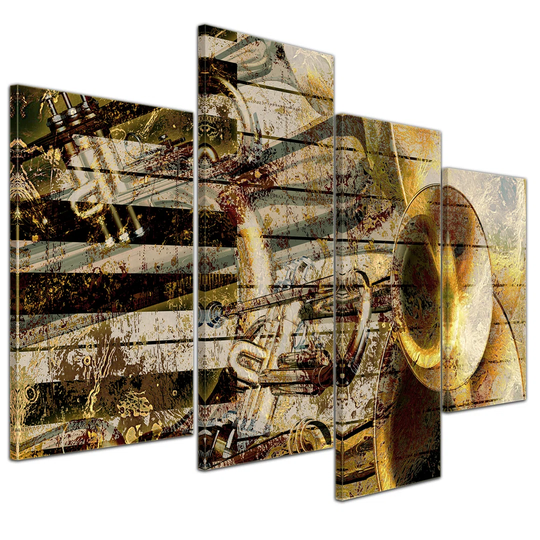 Trumpet and Piano Abstract 4 Piece Graphic Art on Canvas