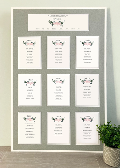 Wedding Table Seating Chart Cards | Custom Illustrated Plan Pink Rose Stationery Botanical