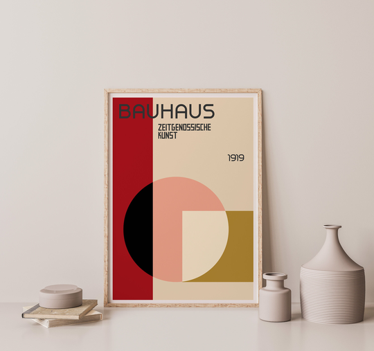 Bauhaus 1919 Wall Art Print, Modern Home Decor, Colorful Red Pink Art, Retro Poster, Gallery Addition, Exhibition Vintage Poster