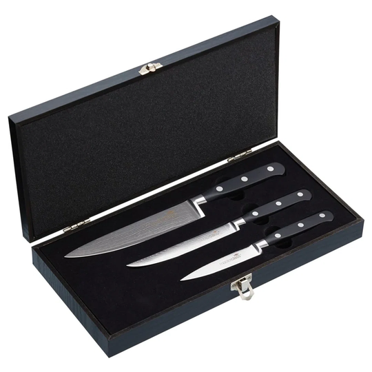 Masterclass Damascus Steel 3 Piece Kitchen knife set in Presentation Box