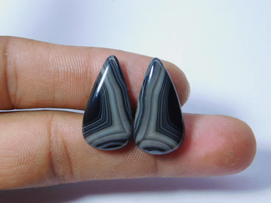 Amazing Quality Natural Black Banded Agate Pair Cabochon Top Gemstone Handcraft Loose Stone For Jewelry, 25x13 Mm#2424