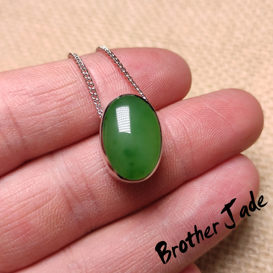 Nephrite Natural - Green Jade Jade Pendant 925 Silver Silver Inlaid Gift Necklace Good 4.4G N305