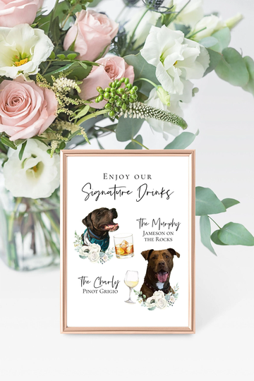 Custom Pet Signature Drink Sign | Your Wedding Decor Digital Download Bridal Shower Watercolor Photo